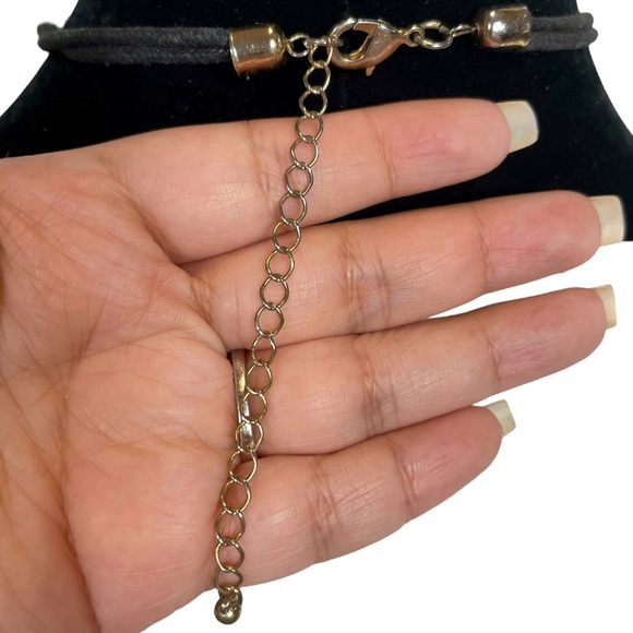 Cord Necklace with Hammered Pendant in Black/Gold Tone - Picture 3 of 5